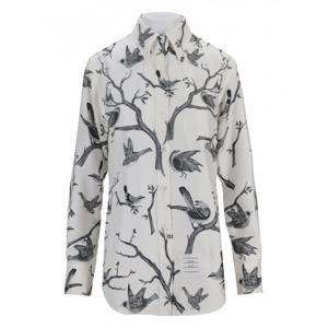 [THOM BROWNE] 라프리마 여성 셔츠 클래식 롱 슬리브 바텀 다운 포인트 카라 인 ENGINEERED 버드 토일 프린트 실크 트윌 FLL005AF1048 100 화이트 /9