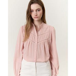 아떼바네사브루노 여성 25SS 시즌오프 라이트핑크 턱장식 면 긴팔블라우스 VLBL5A101P1