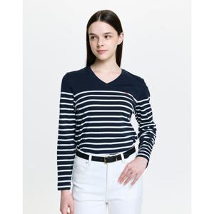 헤지스 여성 26SS 브이넥 스트라이프 긴팔 티셔츠 네이비 HSTS6A103N2