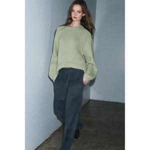 자라 ZARA 비대칭 밑단 니트 스웨터 - 워터 그린 6771003982 324078