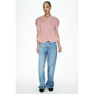 자라 ZARA 소프트 페플럼 티셔츠 - 로즈핑크 5584004620 325723