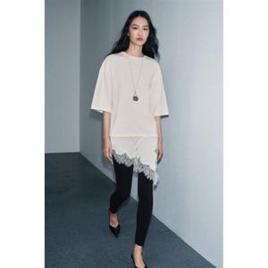 자라 ZARA 레이스 콤비 티셔츠 - 크림 4813858712 325831