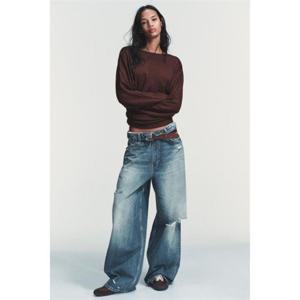 자라 ZARA 사이드 드레이프 티셔츠 - 초콜렛 4813310717 325753