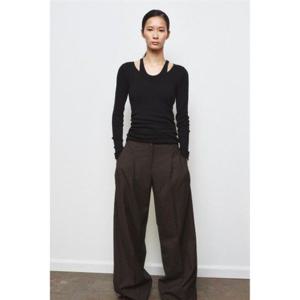 자라 ZARA 더블 리브드 티셔츠 - 블랙 4174002800 325754