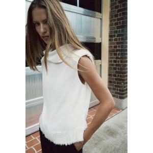 자라 ZARA 숄더 패드 프린지 탑 - 크림 2176743712 325674