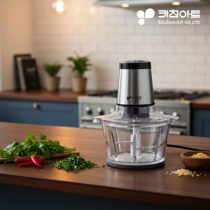[2리터 대용량과 마늘탈피기로 각종요리준비에 안성맞춤] 키친아트 유리+스테인레스 2종용기 다지기 전동쵸퍼 KM-14FM
