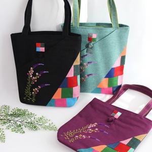 [박씨상방] 고급 색동조각보 면 손잡이가방