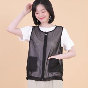 애비뉴투지 엄마옷 밑주름 망사 시스루 여름 지퍼 조끼 V08336