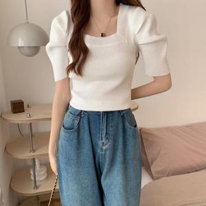 [리빌모아]여자 스퀘어 골지 반팔 니트 티셔츠 JSW-KNH-SP0000CD