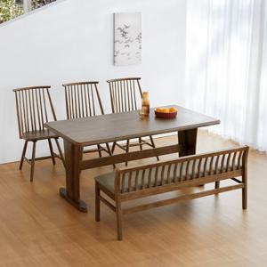 베스트리빙 오츠카 비안나 1600 우드슬랩 고무나무 6인 식탁세트/일반벤치형