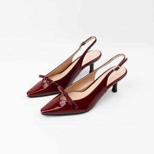 [신난다슈] 여성 슬링백힐 6cm 슬링백 구두 펌프스 힐 스틸레토 리본 PRM246181 와인