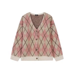 [버커루]여성 아가일 패턴 루즈핏 니트 가디건 B244KC830P