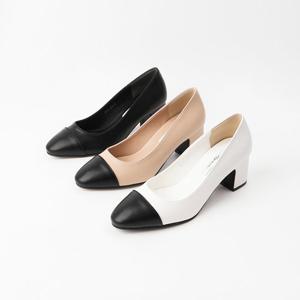 [신난다슈] 여성 구두 펌프스 힐 6cm 3종 정장 구두 투톤 배색 발편한 통굽 미들힐 AG259005