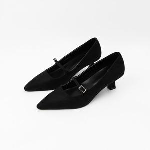 [신난다슈] 여성 구두 펌프스 힐 5cm 스틸레토 메리제인 미들힐 스웨이드 NF252460S 블랙