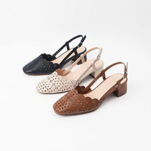 [신난다슈] 여성 슬링백힐 4cm 3종 슬링백 샌들 펌프스 구두 소가죽 펀칭 통굽 GDR25335