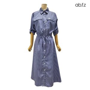 [에이비에프지]스트라이프 패턴 포인트 카라넥 롱 원피스 APZ1HO43C