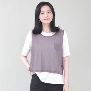 애비뉴투지 엄마옷 옆단추 시스루 스판 쁘띠포켓 봄 여름 크롭 조끼 V07428