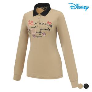 [디즈니골프]여성 배색 니트 카라 아트웍 긴팔 카라 티셔츠 DP1LTS018