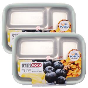 스텐락 퓨어 멀티 직사각찬합 3호 2개세트 나눔 반찬통 밀폐용기