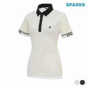 [스팍스]여성 메쉬 슬리브 로고 배색 카라 반팔 티셔츠 SP2LTS032