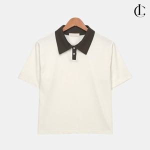 엘케이트 여성 반팔티 여름 반팔 세미크롭 티셔츠 배색 PK 카라티 LDIO006