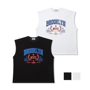 남자 오버핏 브루클린 1985 민소매 티셔츠 RM-TS5-Q077-흰색