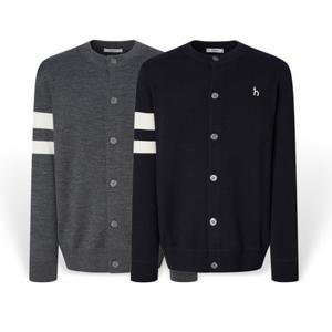 [헤지스][25FW][2컬러 택1] 남성 소매 배색 라운드넥 가디건 HZSW5D200