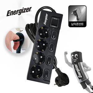에너자이저 고용량 멀티탭 개별스위치 과부하차단 슬림 납작 블랙 4구 4M