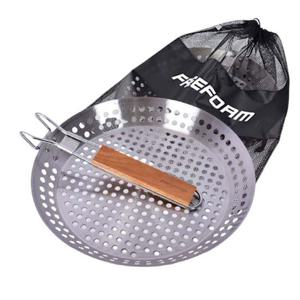 캠핑용후라이팬 프리폼 스텐 타공 접이식손잡이 석쇠구이 팬