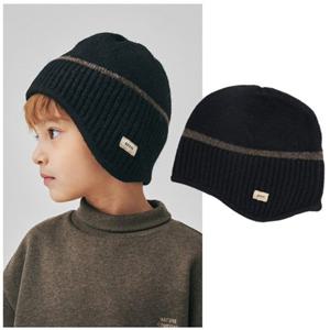 빈2 BZ63AH02BK 남아 여아 브라운 스트라이프 블랙 비니 아동 니트 모자
