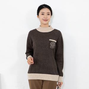 [모슬린]엄마옷 꽃 반폴라 니트 티셔츠 516FGH308 마담/중년여성