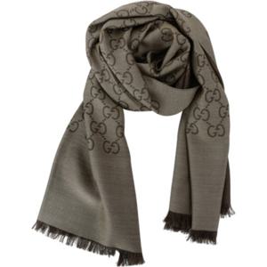 구찌 165904 3G646 9664 자카드 GG 울 실크 투톤 스카프 브라운
