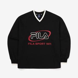 휠라 여성 빅로고 면혼방 V넥 맨투맨 FS2POF3155F_BLK