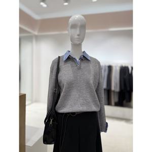 [숲]셔츠카라 배색 레이어드 니트  SBBLK31B