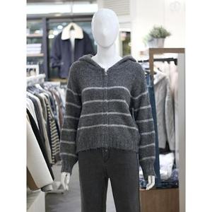 애드호크 세이브존03 애드호크 여성 스트라이프 배색 후드 집업 니트 가디건 AGBHBGD59A