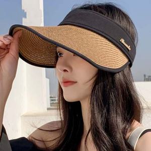 은창)레터링 컬러밴드 밀짚 선캡 썬캡 모자 여름