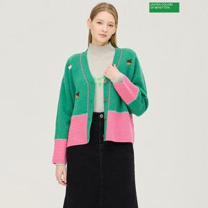 베네통 밑단 조직 변형 블럭 니트 가디건 BAKC06511
