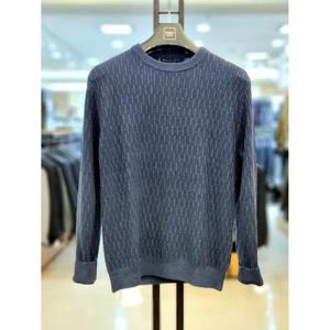 바쏘옴므 세이브존03 바쏘옴므 24FW 블루 모 혼방 스판 라운드 자카드 스웨터 니트 티셔츠 WSAGY3WR47AA