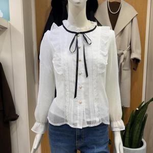 클리지 DP01 프릴 리본 시스루 블라우스 CQ2WBL18