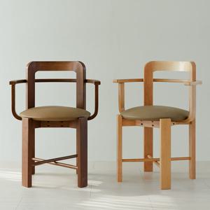 [베스트리빙] 오르 인테리어 고무나무 원목 카페 팔걸이 의자 2개 (가죽좌판) 2colors