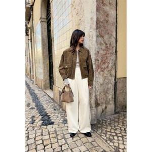 자라 ZARA 100% 가죽 봄버 재킷 - 카키 8073253505 323857