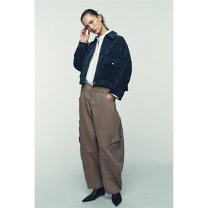 자라 ZARA 100% 가죽 봄버 재킷 - 네이비 3046433401 323862