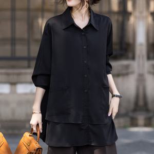 [블랙퀸] 라펠 루즈핏 롱 셔츠 blk004449