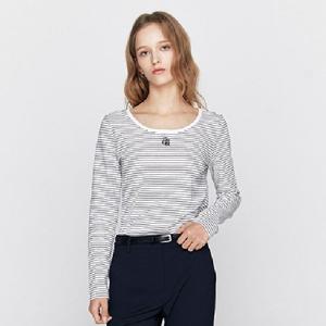 [지오다노] 여성 코튼 스판 슬림핏 스쿱넥 자수 면 긴팔 티셔츠 326503