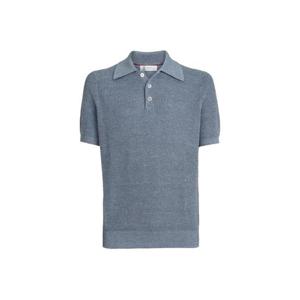 Brunello Cucinelli 리넨 앤 코튼 하프 잉글리시 골지 니트 폴로 셔츠 M2L707715CQK77
