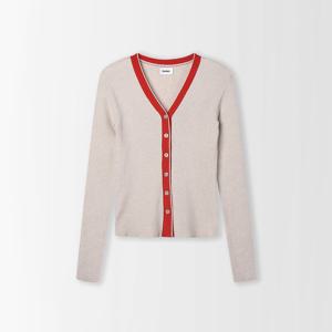 플레이블 여성 배색골지 슬림 가디건_PC6SD609