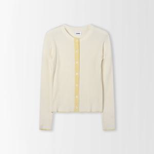 플레이블 여성 배색 라운드 골지 슬림 가디건_PC6SD610