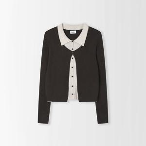 플레이블 여성 배색카라 골지 슬림 가디건_PD6SD605