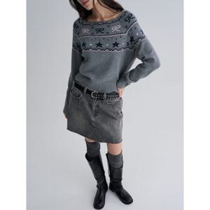 (356251SMZ3) [에잇세컨즈] 보트넥 패턴 풀오버  그레이