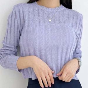 니트 세미크롭 긴팔 니트 티셔츠 DJJ1009